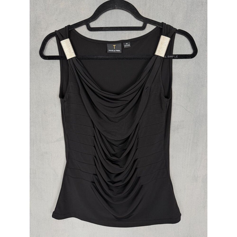 Travel by Tribal Black Cowl Neck Tank Top Gold Hardware Sleeveless XS